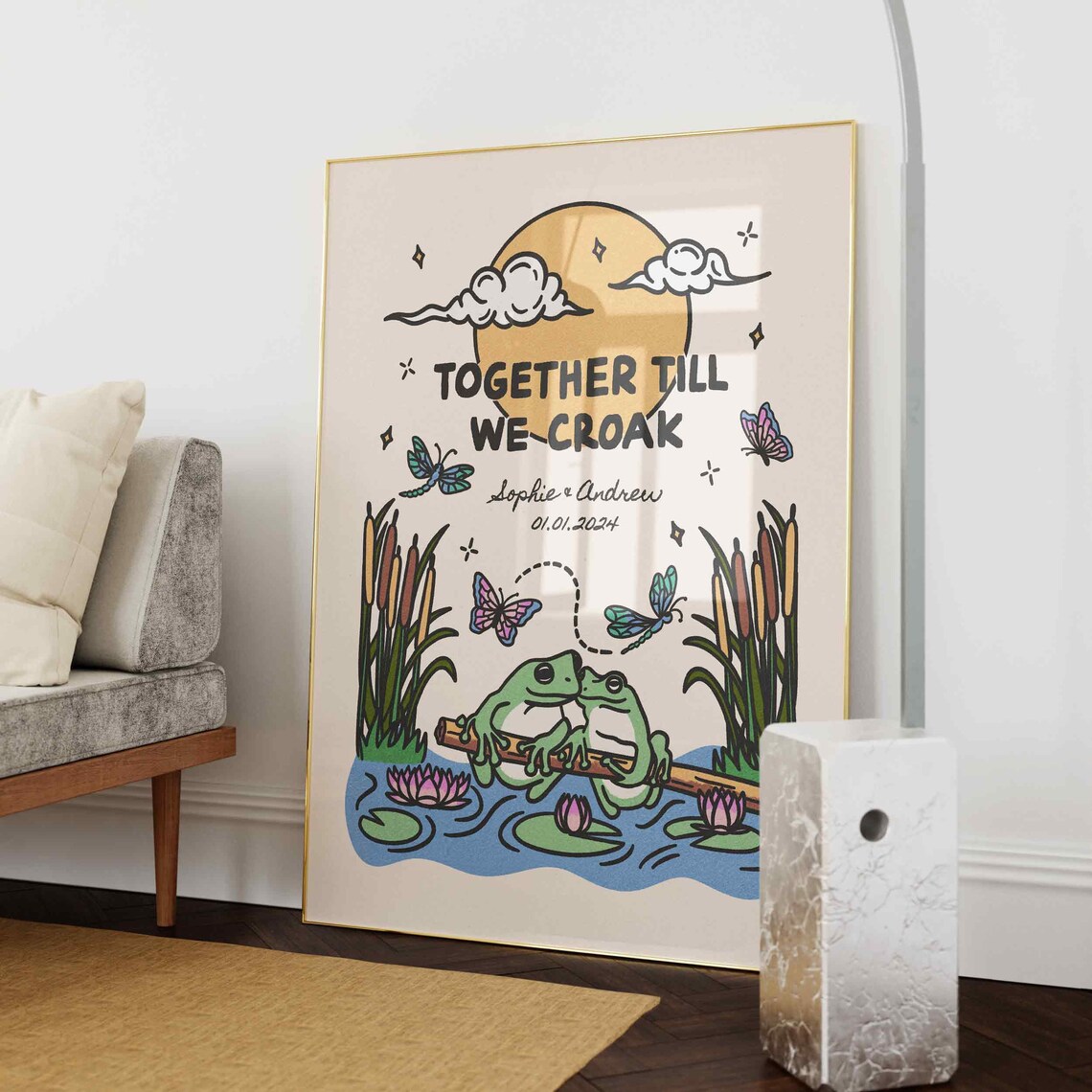 Custom Married Couple Frog Retro Valentine Poster - Image 4