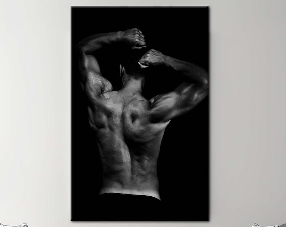 Black and White Photo of Muscular Male Back Fine Art Nude Poster