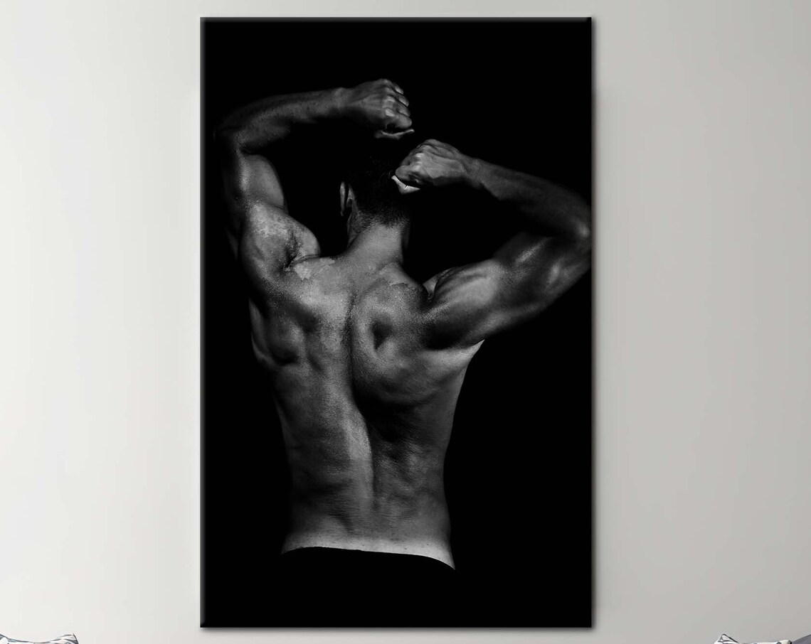 Black and White Photo of Muscular Male Back Fine Art Nude Poster