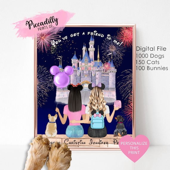Best Friend Disney Gift Personalised Magic World Family Portrait Print Sisters Birthday File