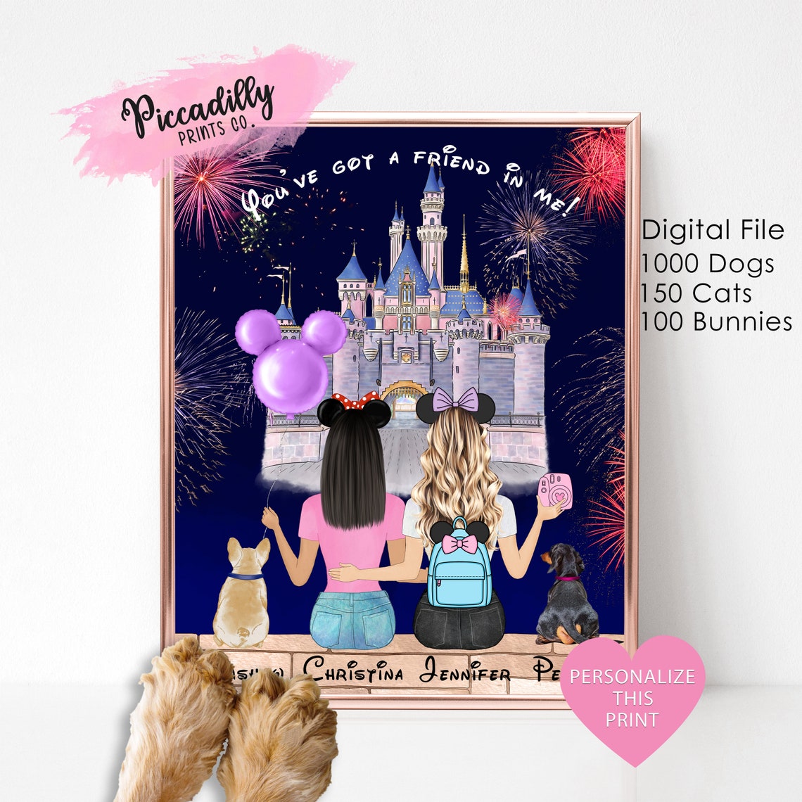 Best Friend Disney Gift Personalised Magic World Family Portrait Print Sisters Birthday File