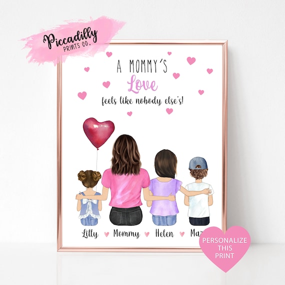 Mommy Love Customizable Family Portrait Children Hearts Poster