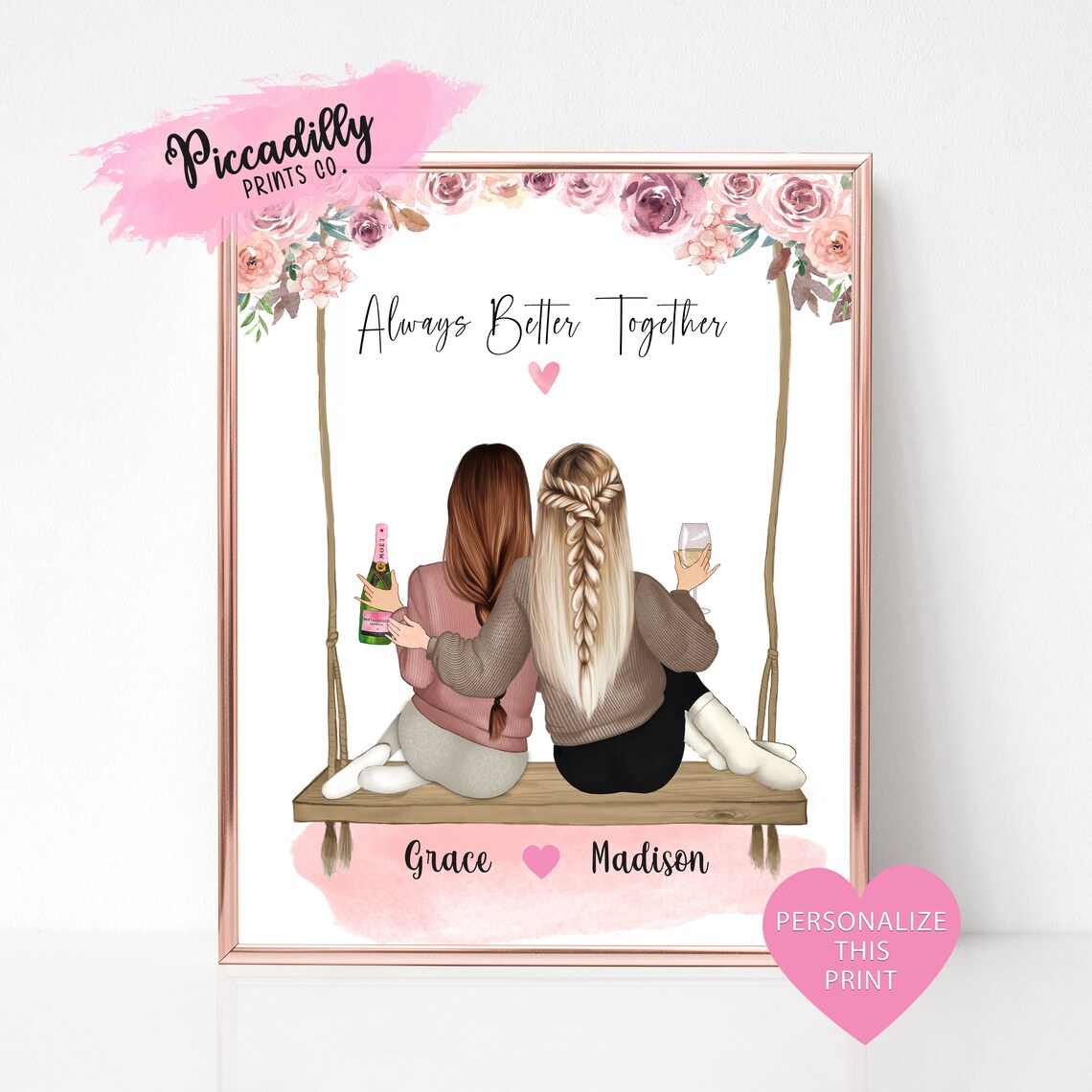 Best Friend Birthday Personalized BFF Portrait Print