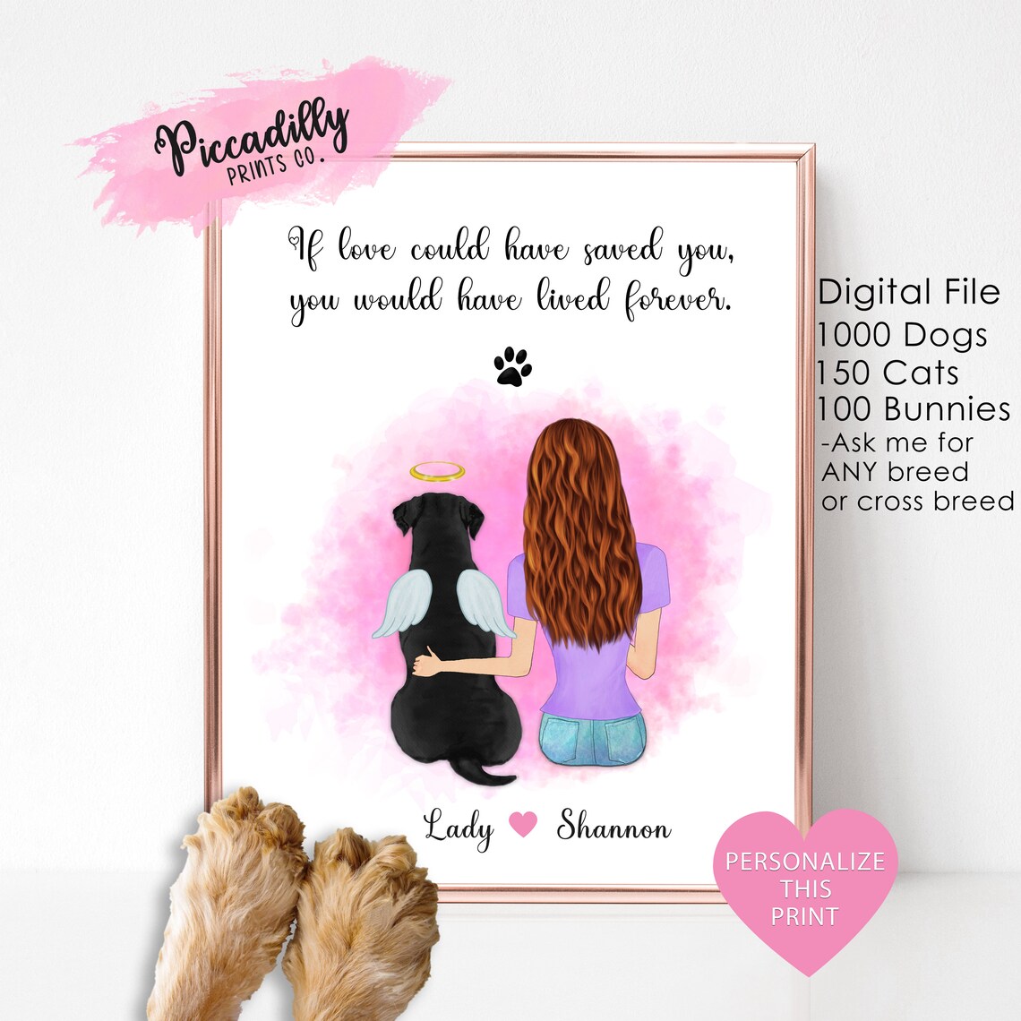 Custom Dog Memorial Print, Pet Loss Sympathy Gift