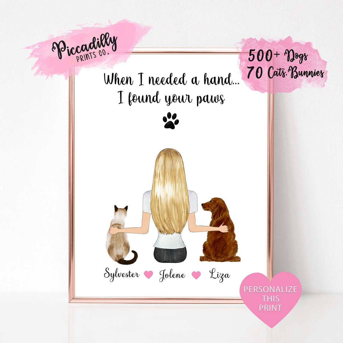 Custom Pet Mom Portrait Personalized Art Print