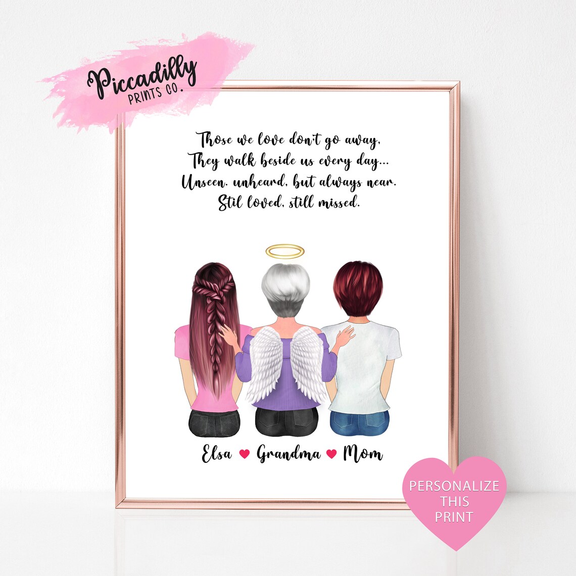 Custom Family Memorial Portrait, In Heaven Print