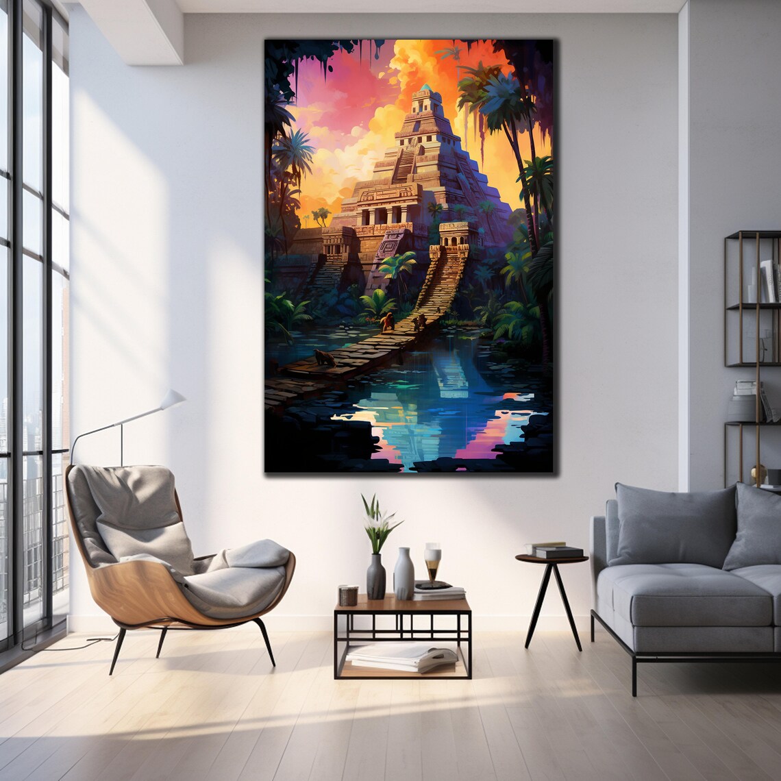 Mayan Pyramid Jungle Lagoon Sunset Ancient Temple Travel Poster - Image 4