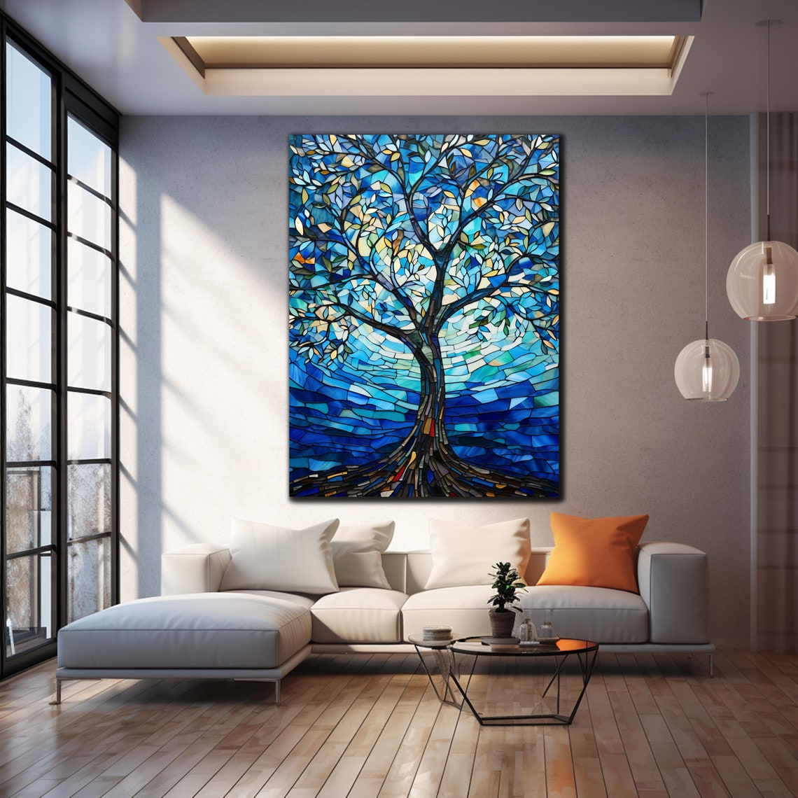 Tree of Life Stained Glass Blue Mosaic Moonlit Branches Art Poster - Image 4