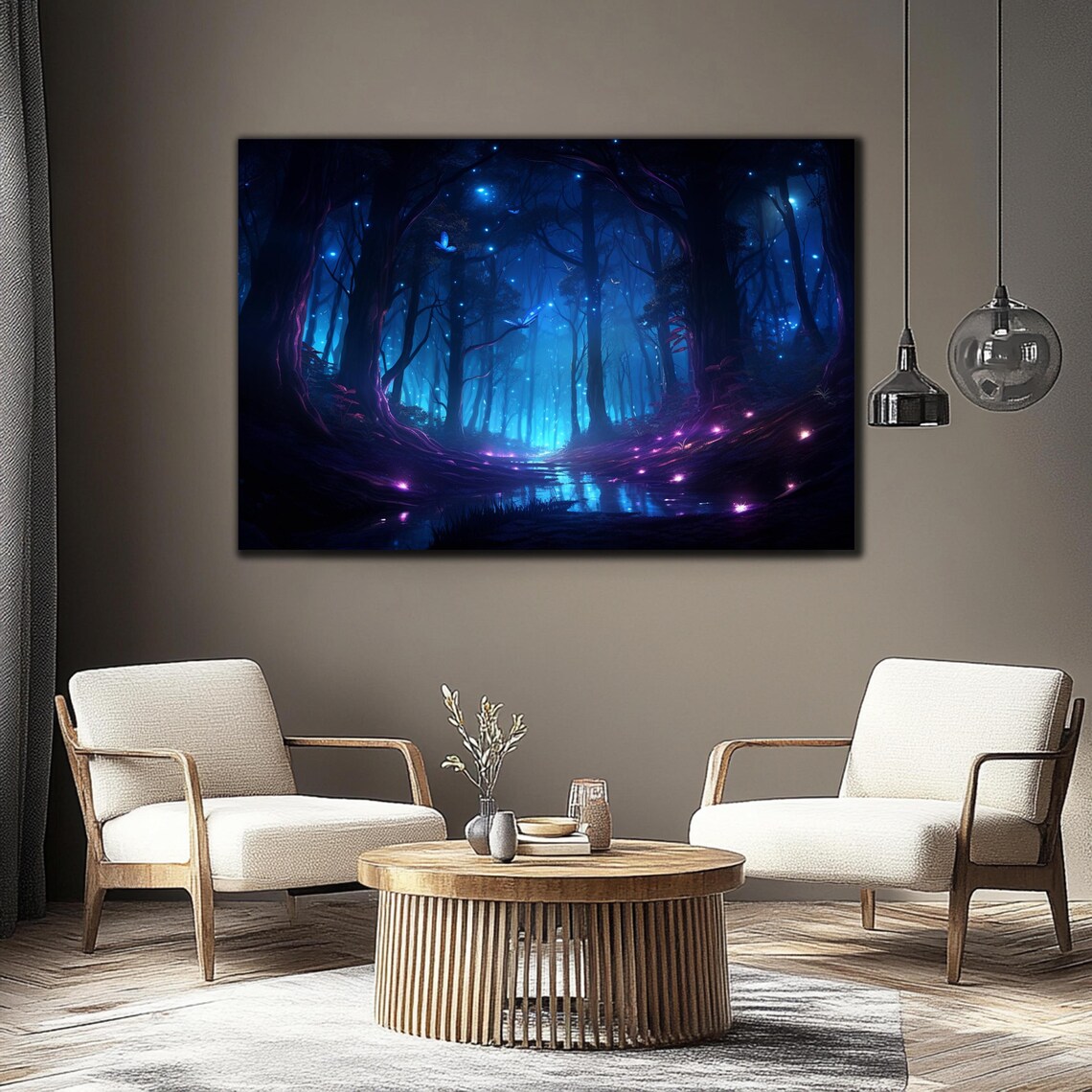Fireflies Illuminate Forest Tempered Glass Wall Art Fantasy Neon Wall Decor Psychedelic Glowing Forest Glass Art Optical Illusion Artwork - Image 3