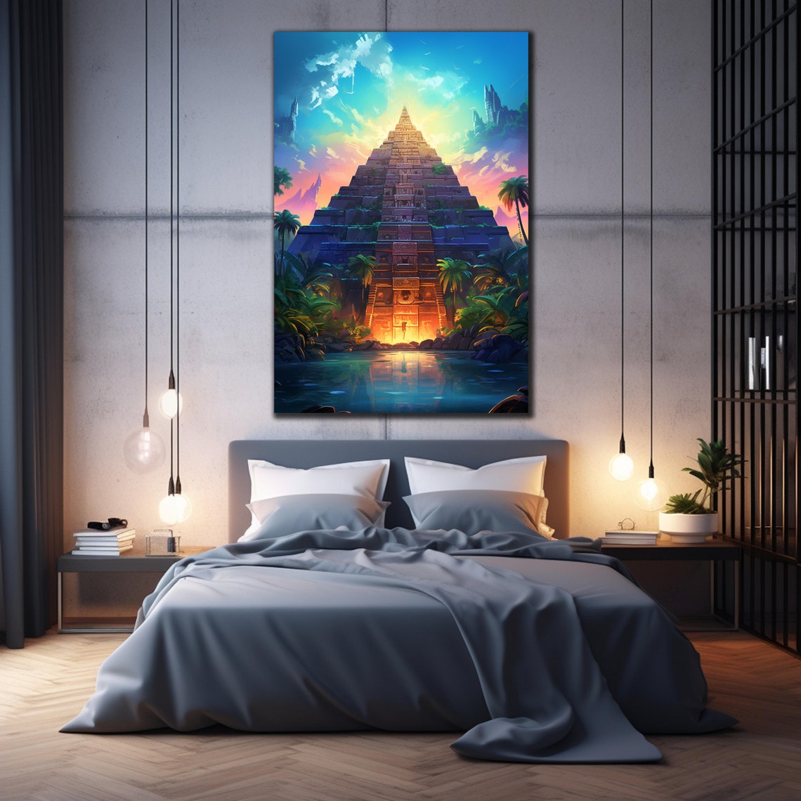 Mayan Step Pyramid Tropical Lagoon Sunlit Sky Jungle Travel Poster - Image 2