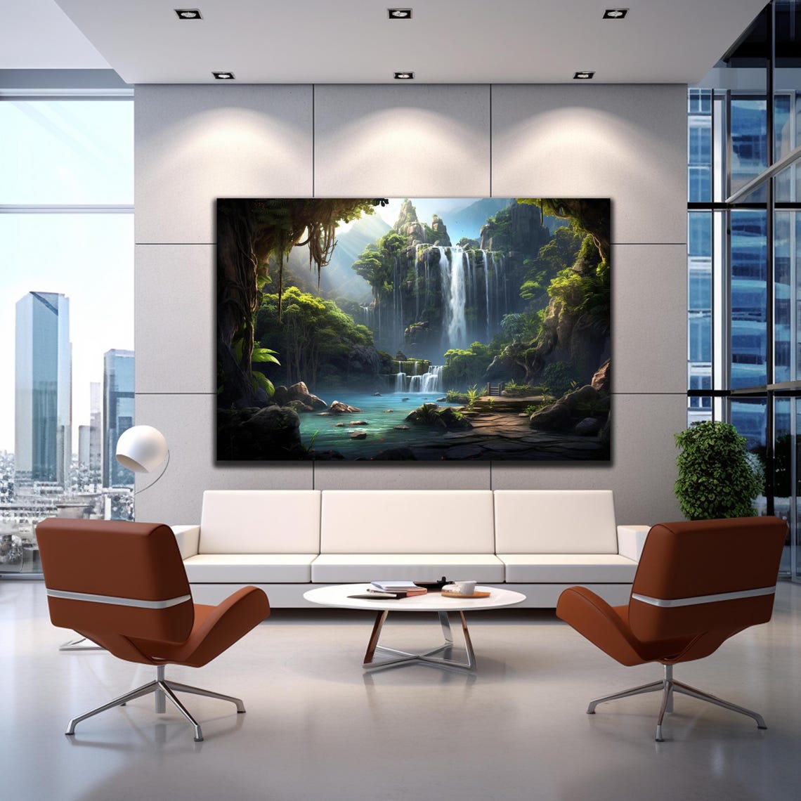 Jungle Waterfall Gorge Sunbeams Emerald Pool Tropical Oasis Poster - Image 3