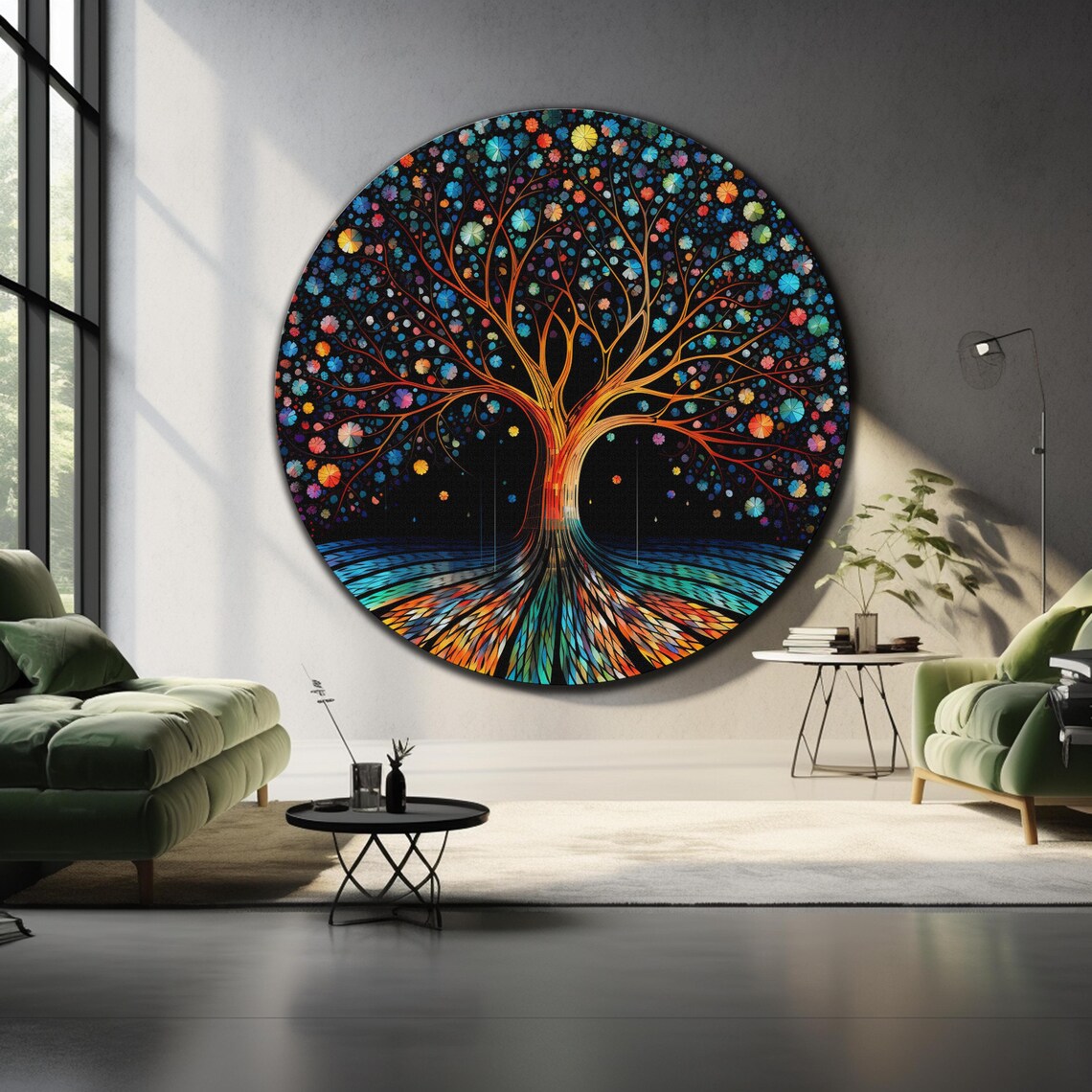 Tree of Life Round Colorful Flower Bloom Night Sky Wall Art Poster - Image 4