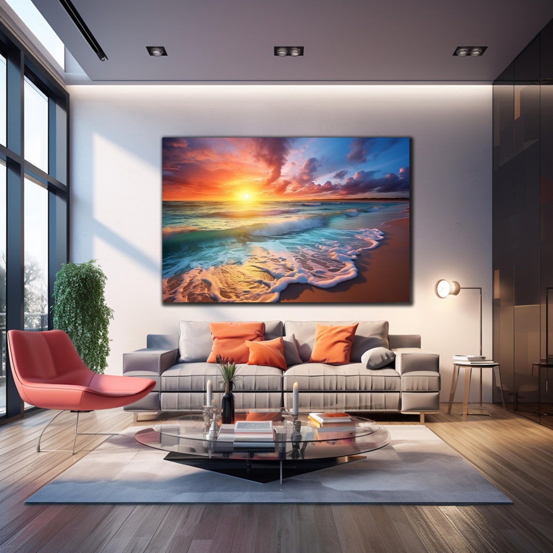 Sunset Beach Foamy Waves Golden Horizon Coastal Art Wall Poster - Image 4
