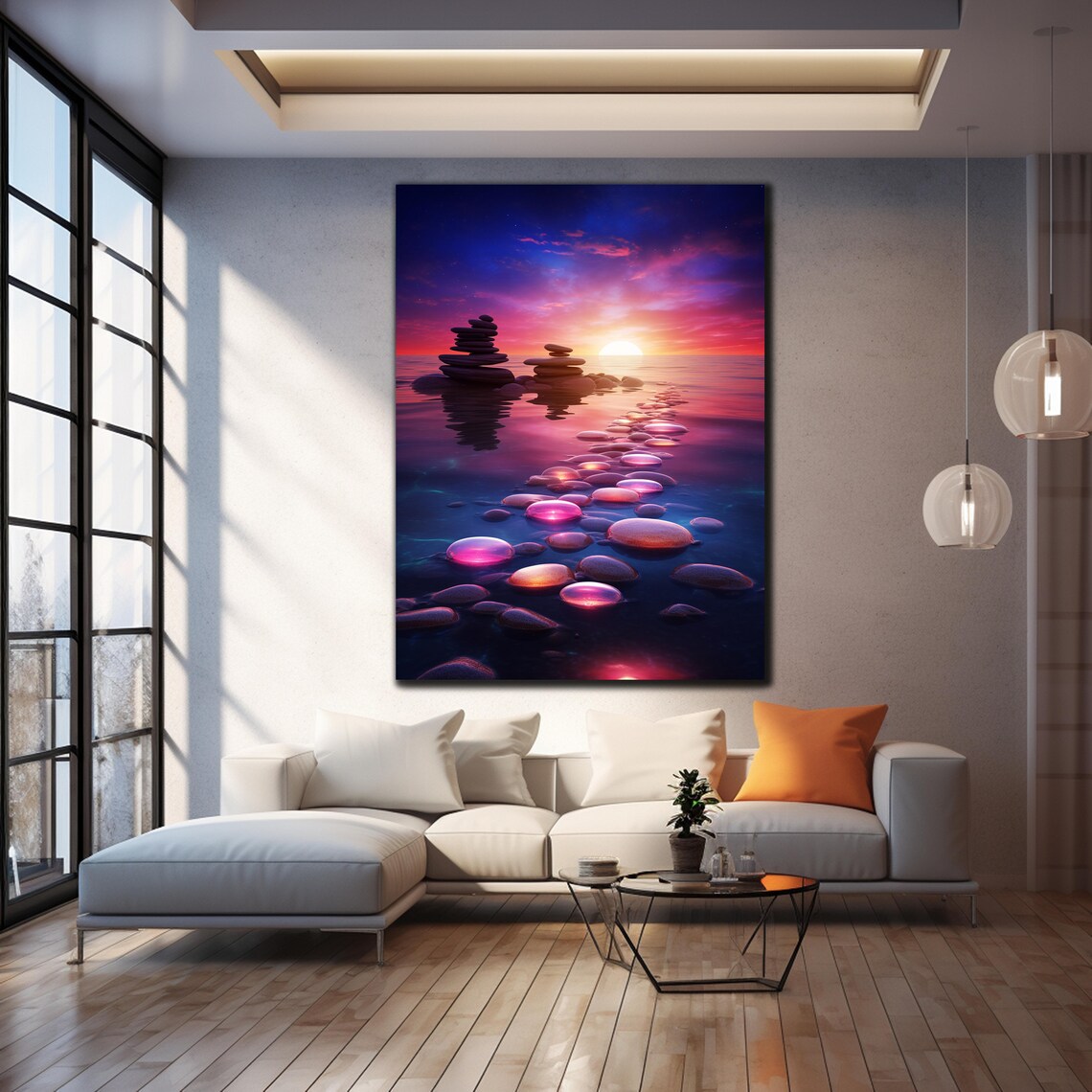 Zen Stone Cairns Sunset Glowing Pebbles Calm Water Spa Travel Poster - Image 4