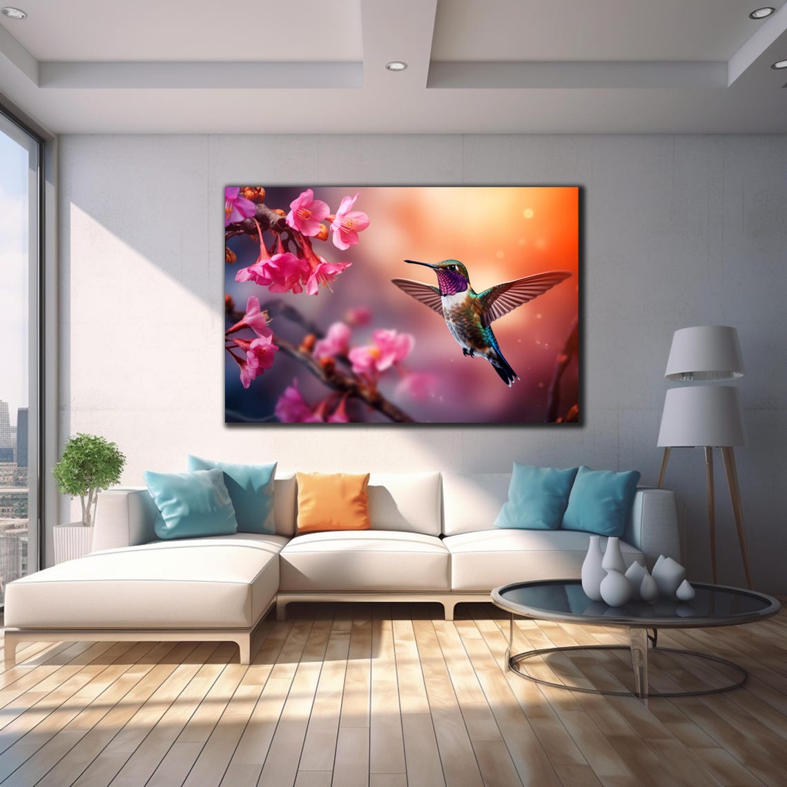 Purple Throated Hummingbird Pink Blossom Flight Springtime Poster - Image 4