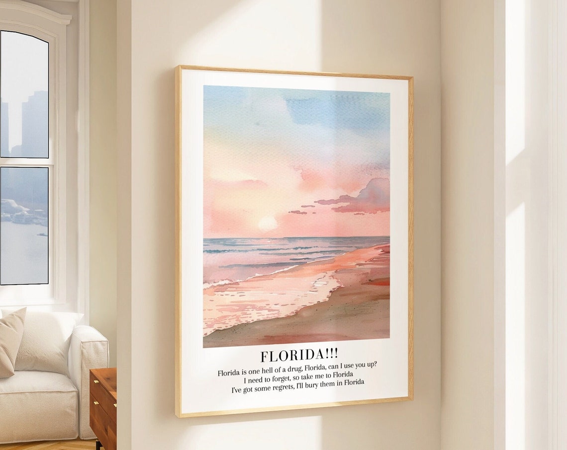 Taylor Swift Florida Sunset Beach Waves Watercolor Lyric Poster