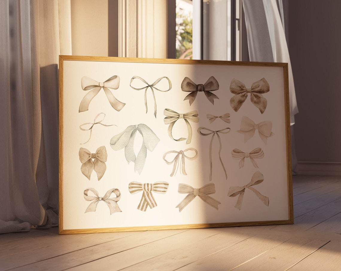 Beige Watercolor Bow Collection Neutral Ribbon Style Wall Art