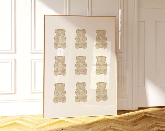 Warm Beige Gummy Bears Nine Grid Neutral Sweet Candy Art Poster