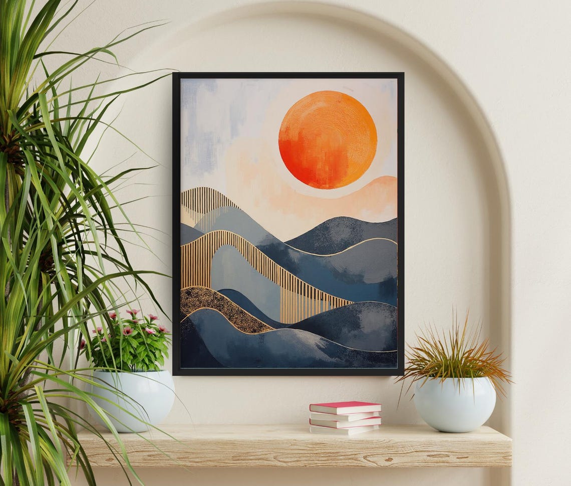 Sunset Boho Mountain And Water Landscape Art Print - Image 5
