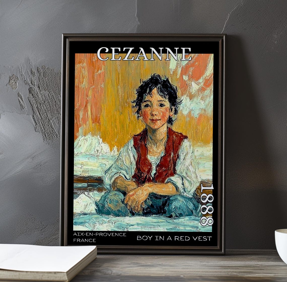 Boy in a Red Vest Facing Forward Warm Glow 1888 Cezanne Poster