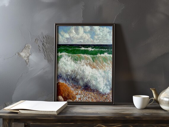 Foaming Ocean Breaker Washing Over a Rocky Pebble Shore Poster
