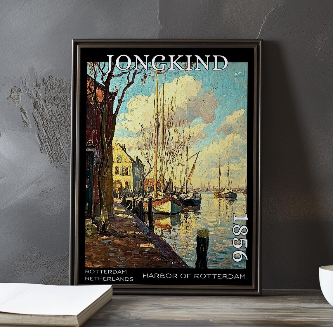 Jongkind Harbor of Rotterdam Sunlit Quay With Leafless Tree Poster