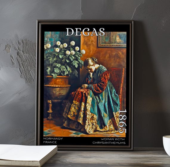 Woman With Chrysanthemums 1865 Edgar Degas Print Poster Early Impressionism Floral Portrait French Realism Study Quiet Elegance Art