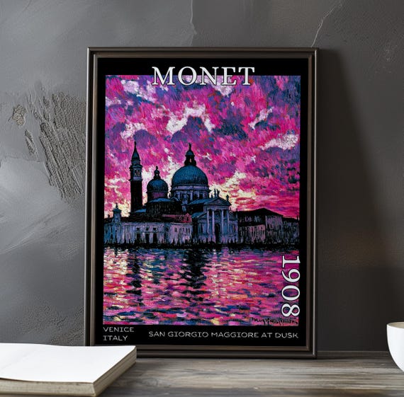 San Giorgio Maggiore At Dusk 1908 Claude Monet Print Poster Impressionism Post Impressionist Venice Sunset Island View Art Decor