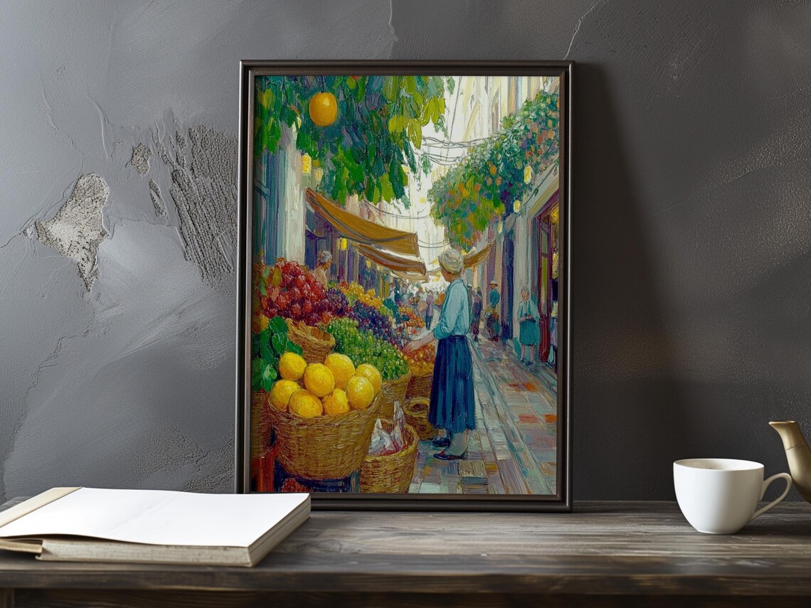 Lemon Seller At A Mediterranean Fruit Market Street View Poster