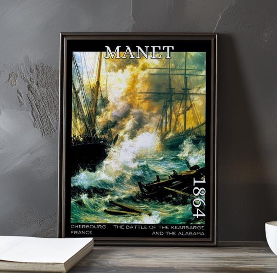 The Battle Of Kearsarge And Alabama 1864 Douard Manet Print Poster Maritime Naval Art French Post Impressionism Decor