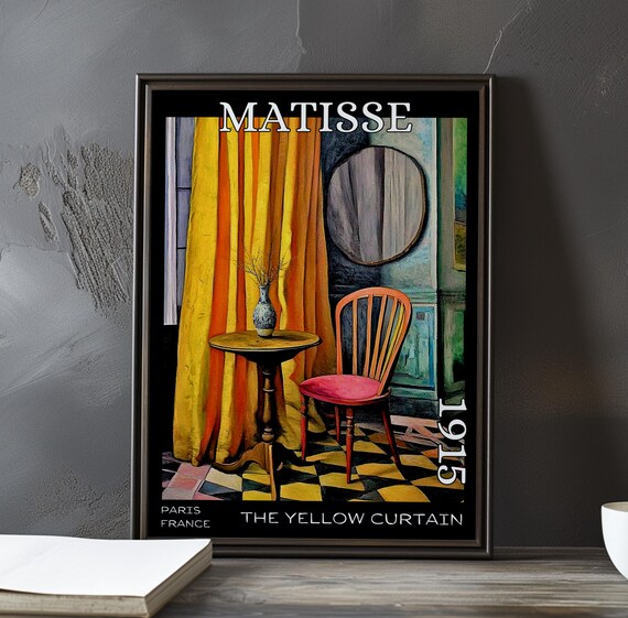 Henri Matisse Yellow Curtain 1915 Round Table Mirror Red Chair Poster
