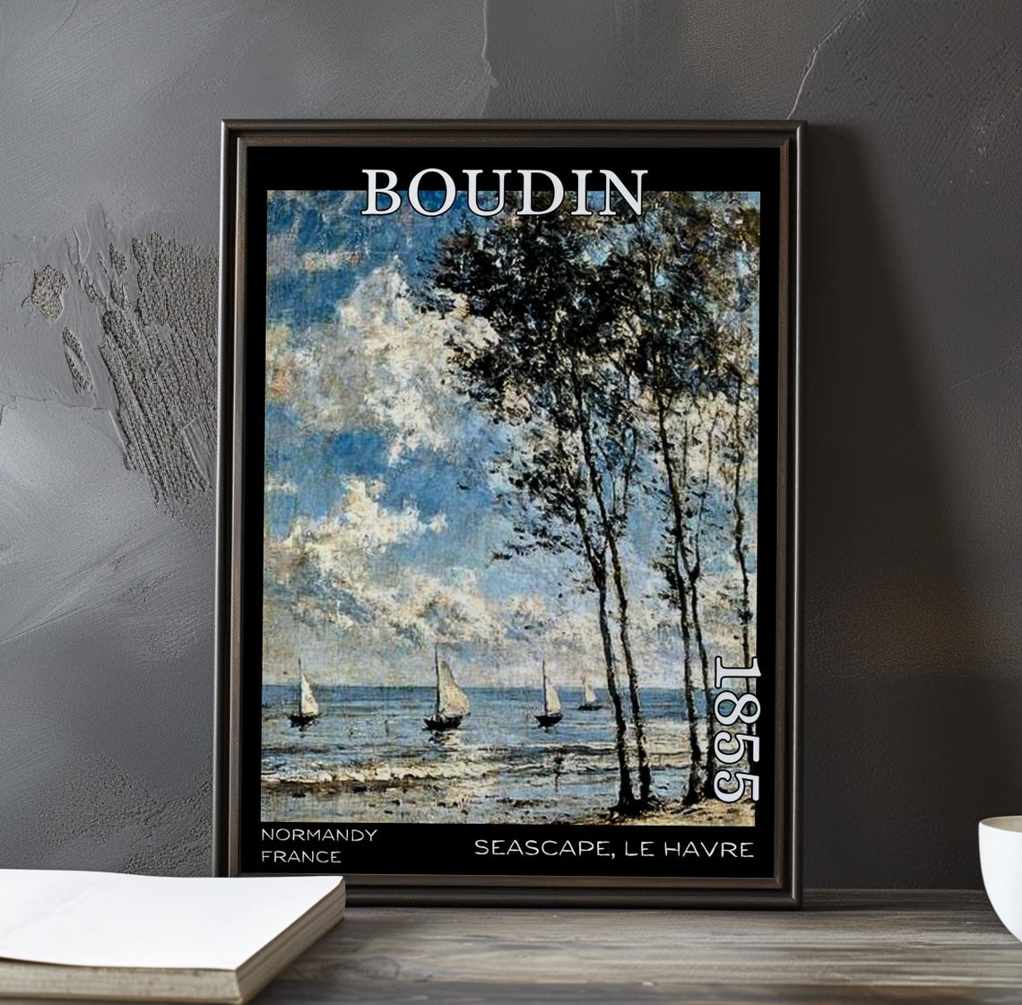 Eugene Boudin 1855 Le Havre Sailboats Behind Trees Seascape Poster