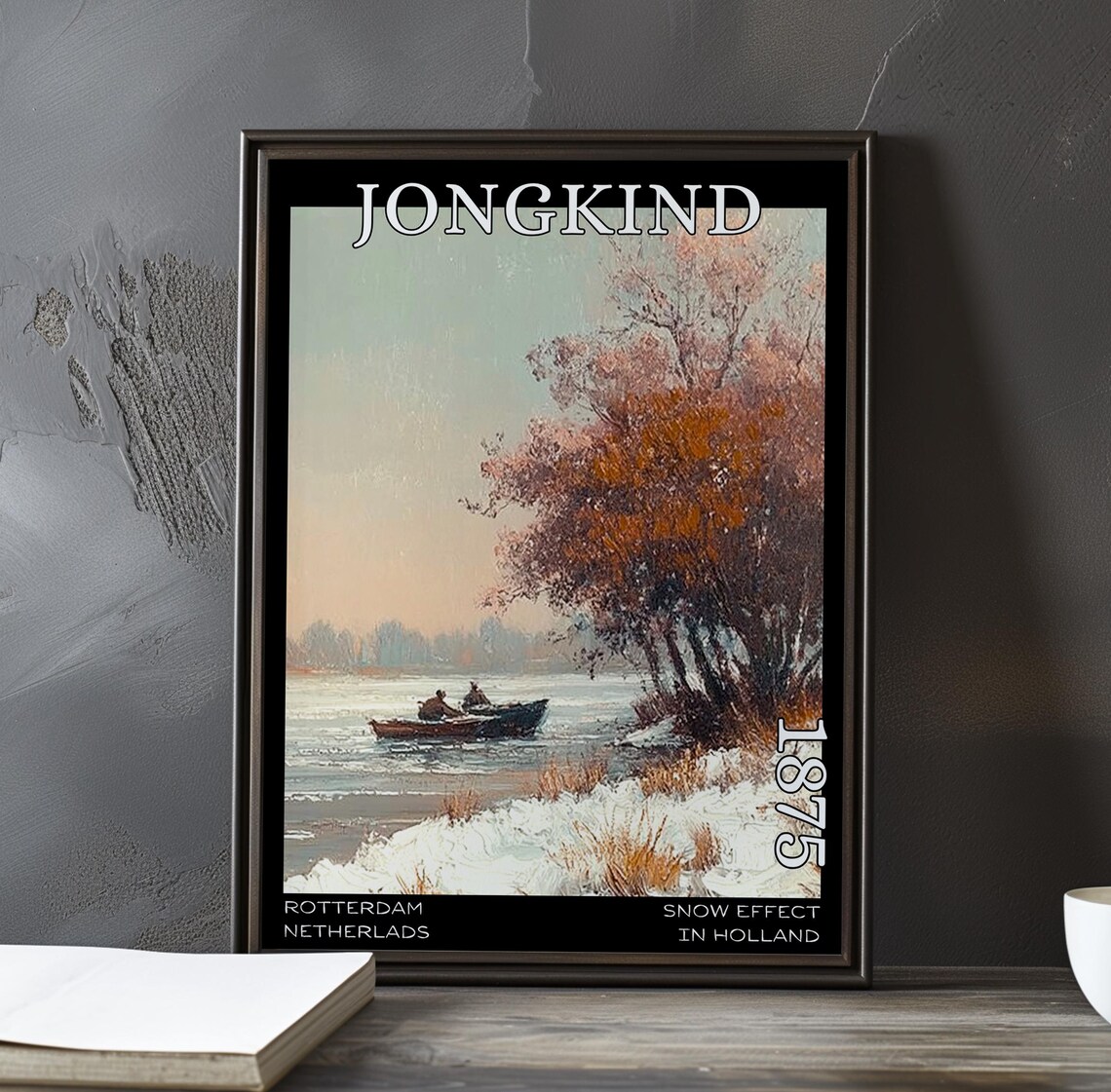 Johan Jongkind Rowing Boat on Winter River Snow Scene 1875 Poster