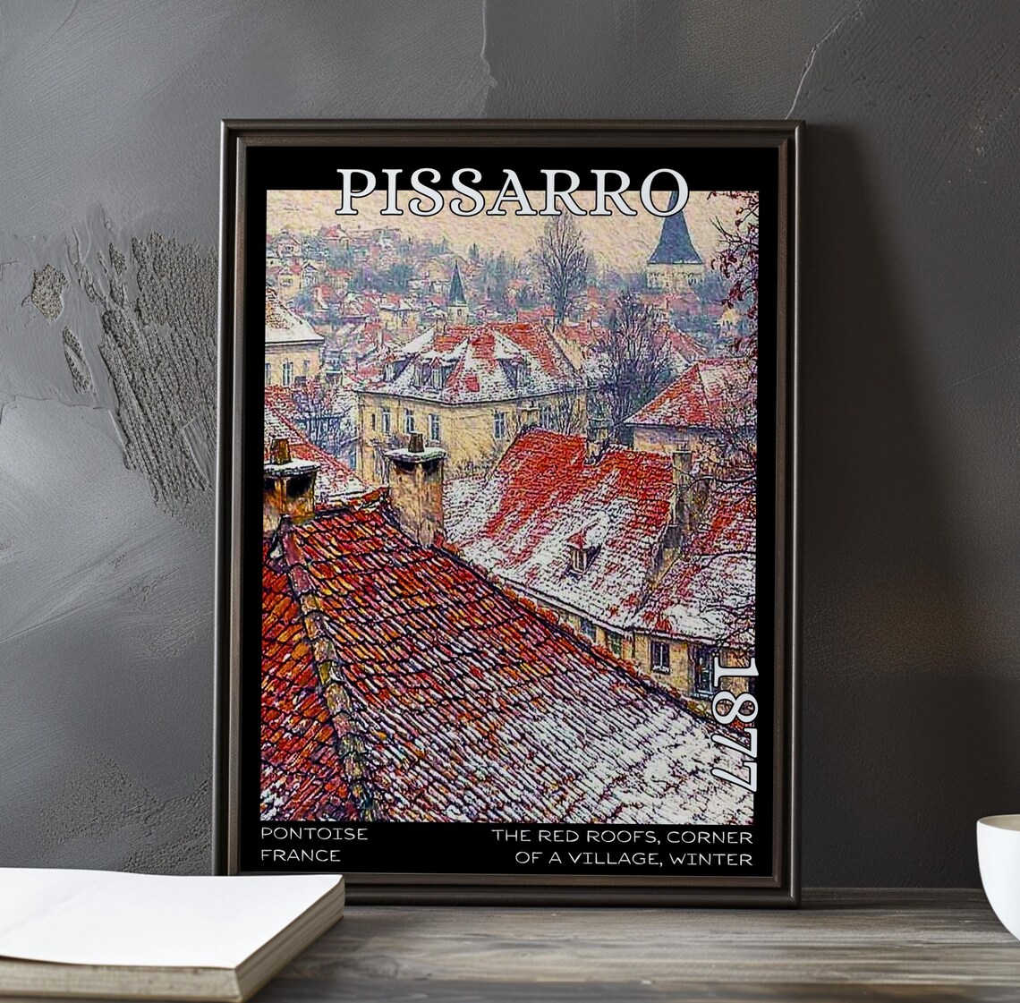 Pissarro 1877 Red Roofs Snowy Rooftops Church Steeple Poster