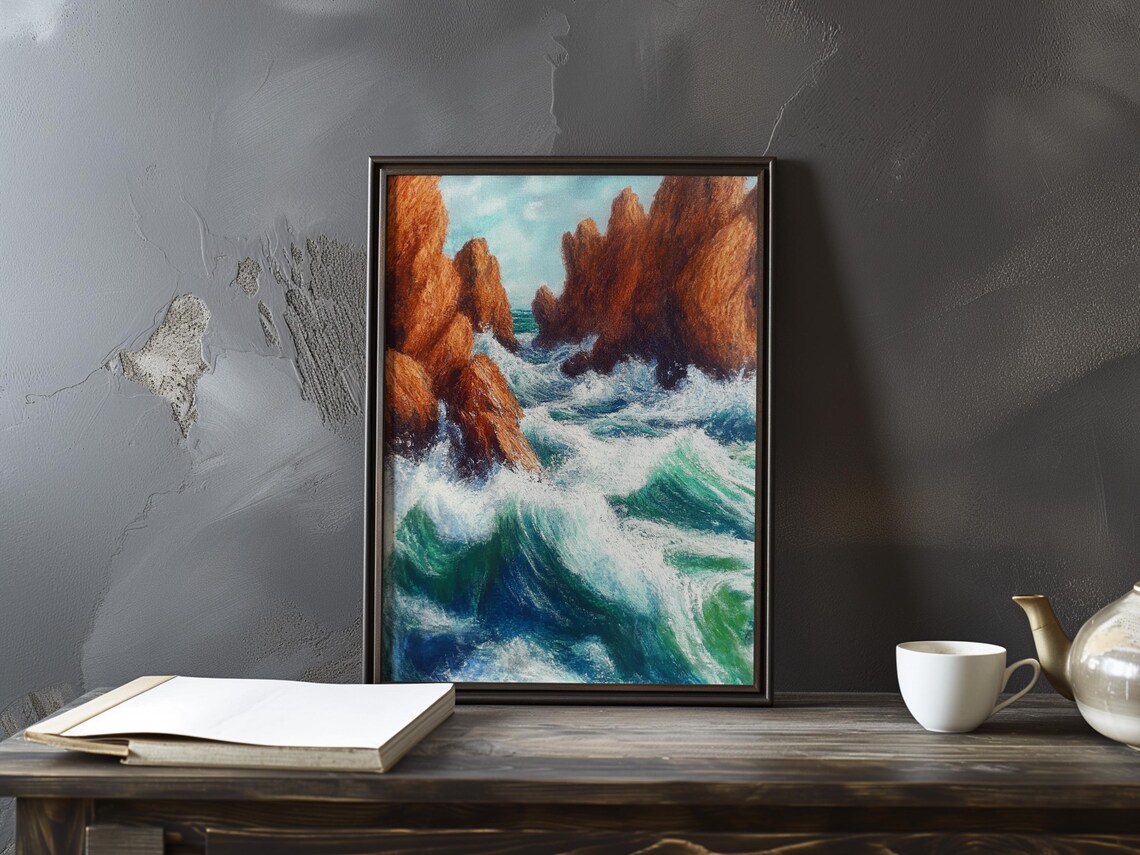 Turquoise Surge Rushing Through a Red Rock Ocean Channel Poster