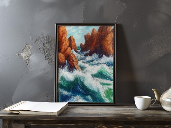 Turquoise Surge Rushing Through a Red Rock Ocean Channel Poster