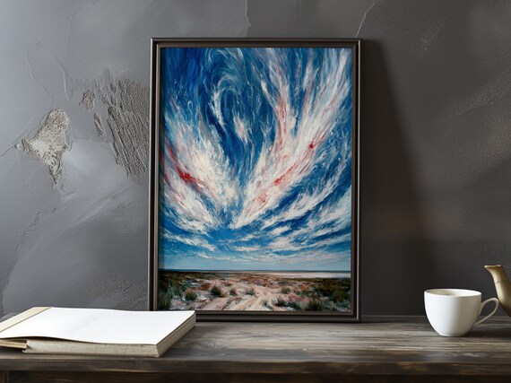Swirling Cloud Vortex Above a Sandy Beach Impressionist Sky Poster