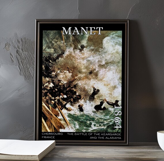 Manet Battle of Kearsarge and Alabama 1864 Wreck Crowd Smoke Art Poster