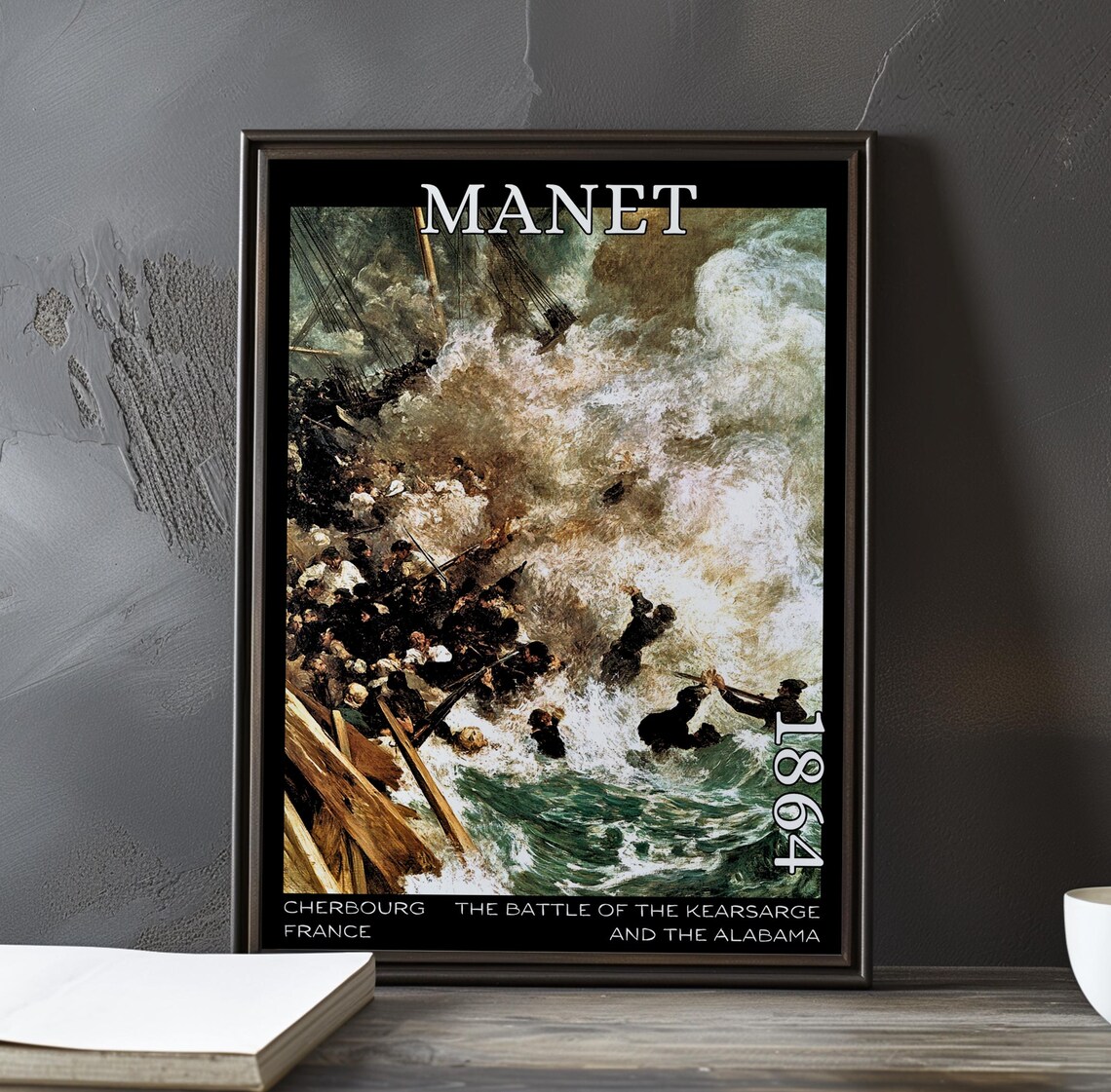Manet Battle of Kearsarge and Alabama 1864 Wreck Crowd Smoke Art Poster