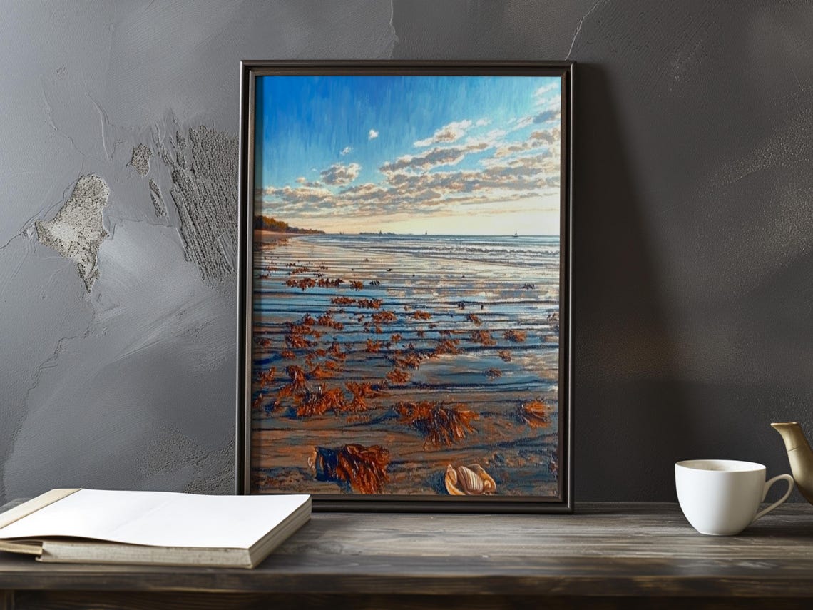 Seaweed and Shells on a Sunny Low Tide Beach Impressionist Poster