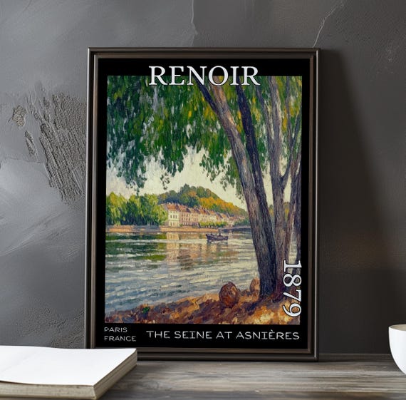The Seine At Asnires 1879 Pierreauguste Renoir Print Poster Riverside Landscape Painting French Impressionist Boating Wall Art Decor