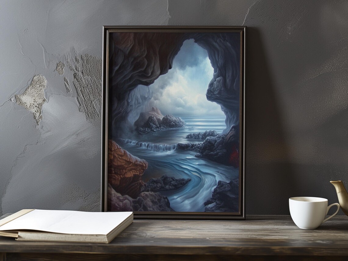 Moonlit Sea Cave Grotto Opening Onto the Rolling Ocean Waves Poster