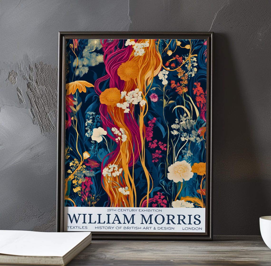 William Morris Magenta Flame Wildflower Night Exhibition Poster