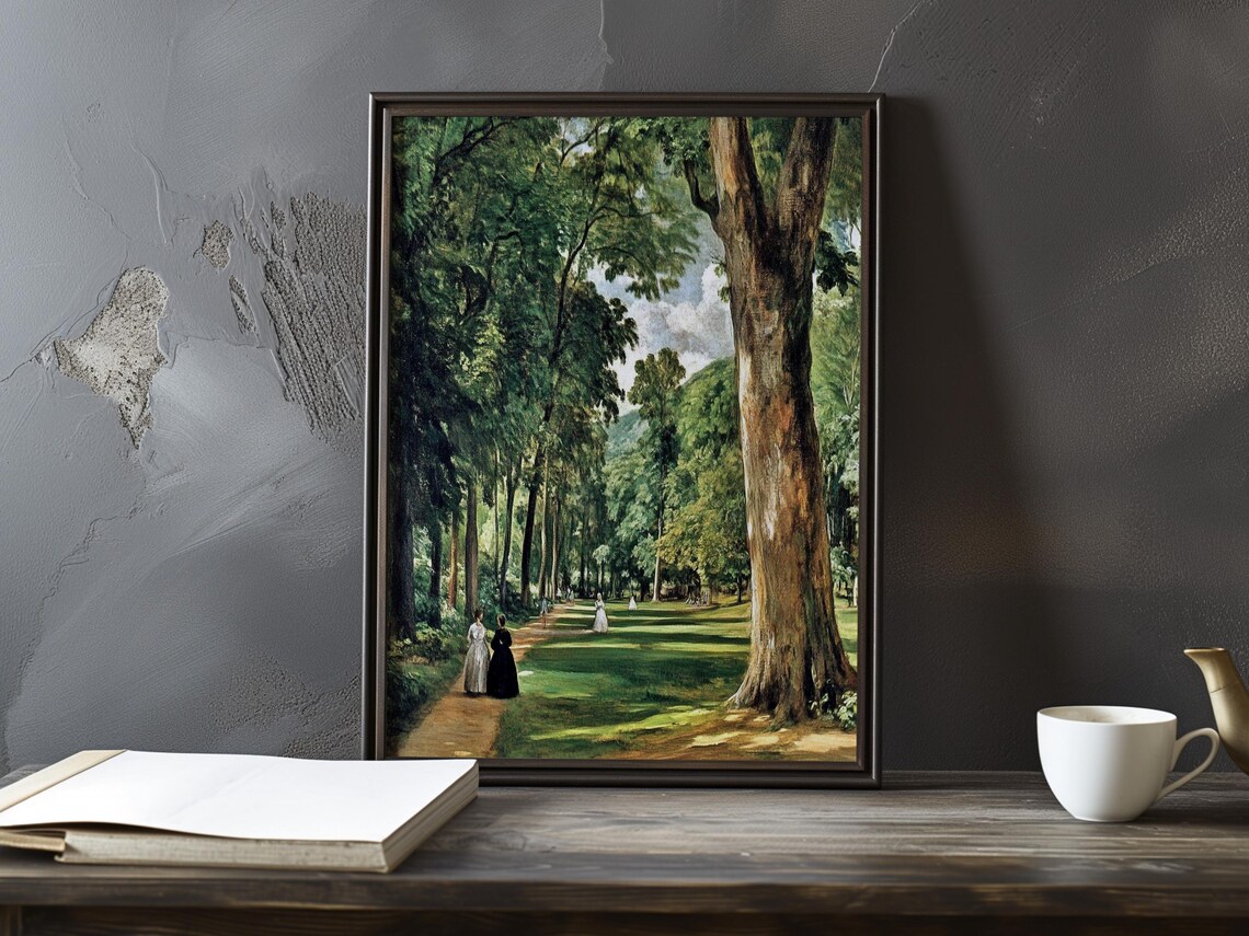 Grand Tree-Lined Park Avenue With Women In Long Dresses Poster