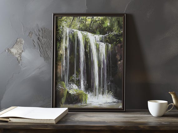A Waterfall In Forest Setting Gustave Courbet Inspired Impressionist Gallery Print Poster