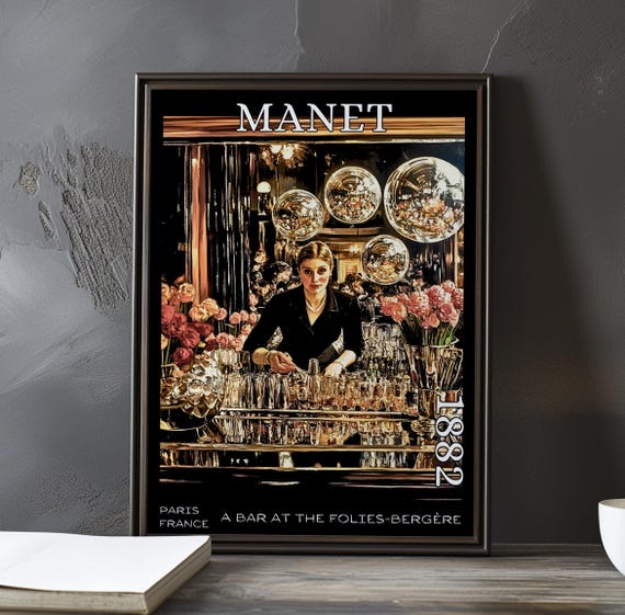 A Bar At The Foliesbergre 1882 Douard Manet Print Poster French Impressionism Mirror Reflection Art Parisian Nightlife Decor