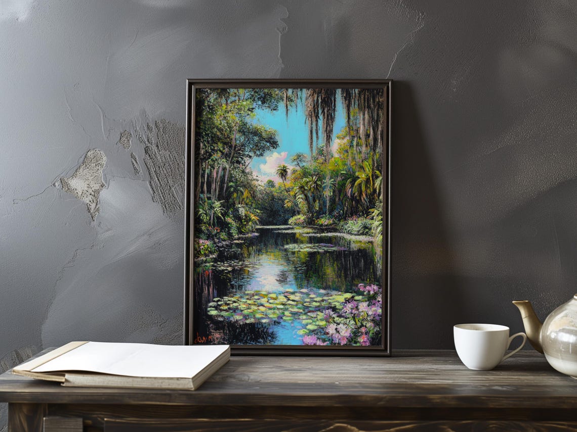 Claude Monet Water Lilies Tropical Jungle Lagoon Garden Poster