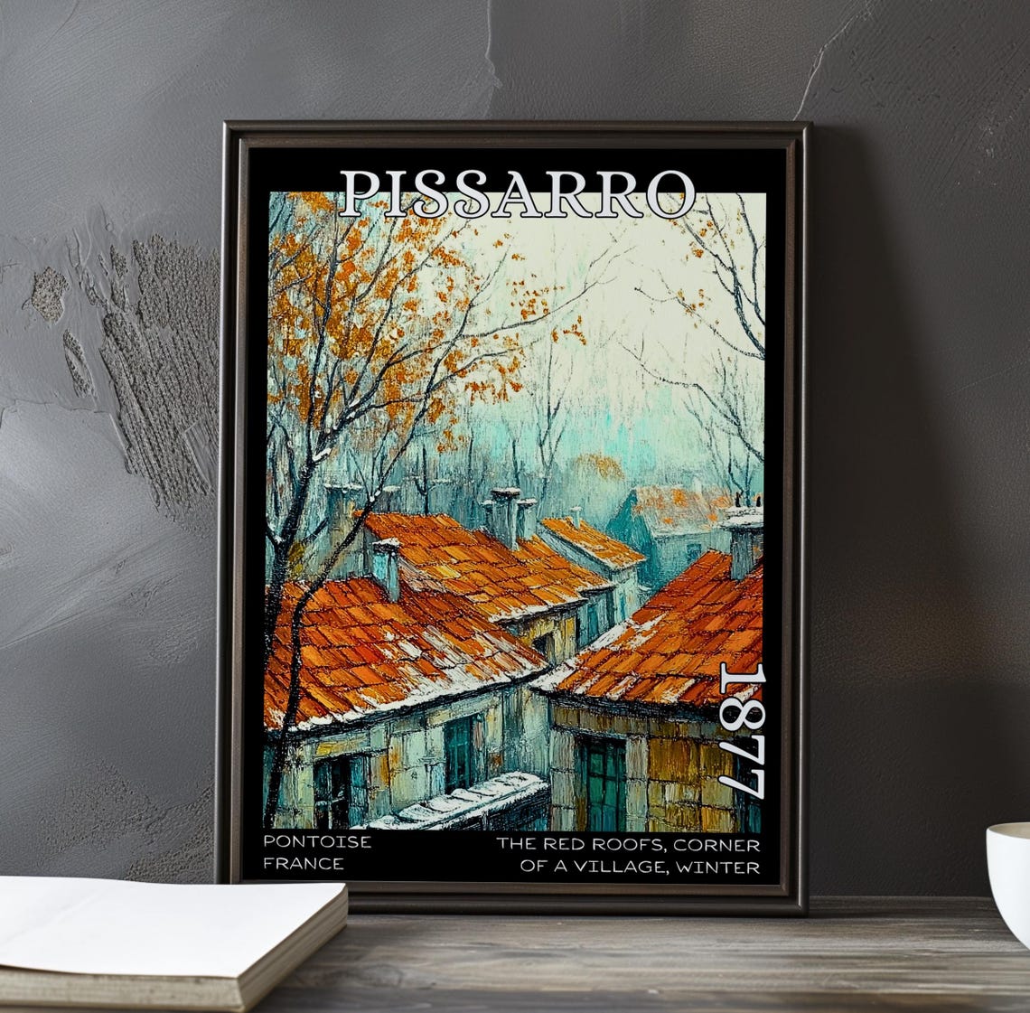 Pissarro 1877 Red Roofs Winter Village Rooftops Bare Trees Poster