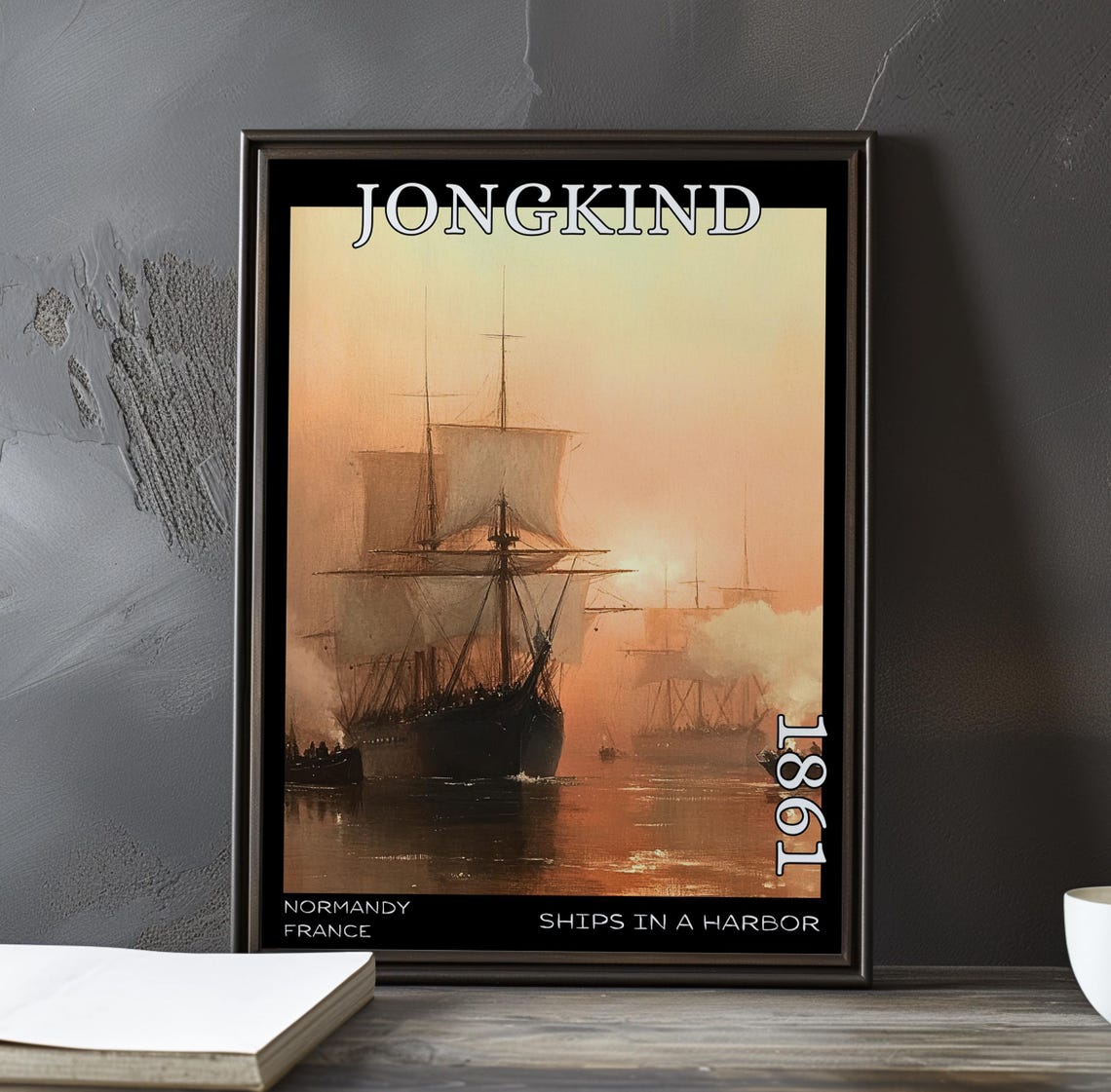 Jongkind Ships in a Harbor Tall Ship at Misty Pink Dawn Poster