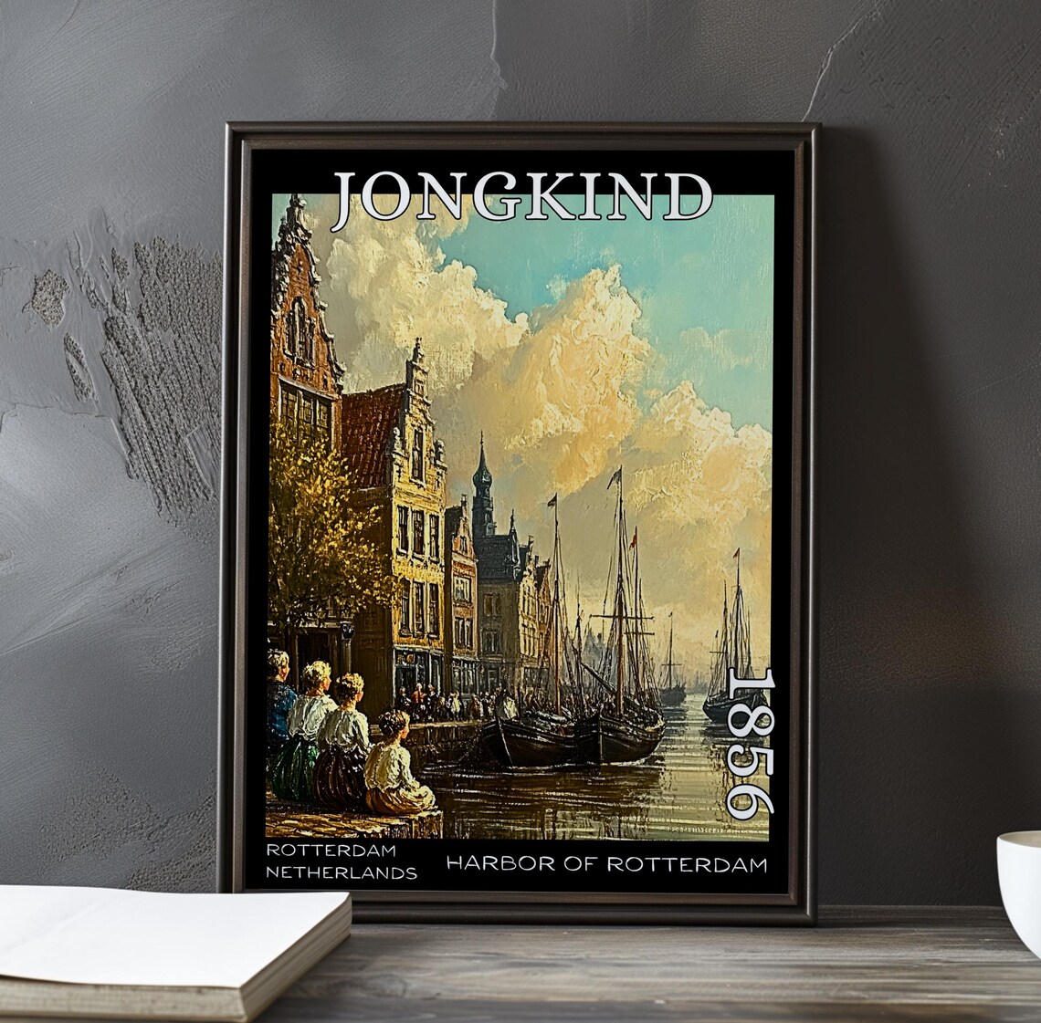 Jongkind Harbor of Rotterdam Figures Watching Ships at Quay Poster